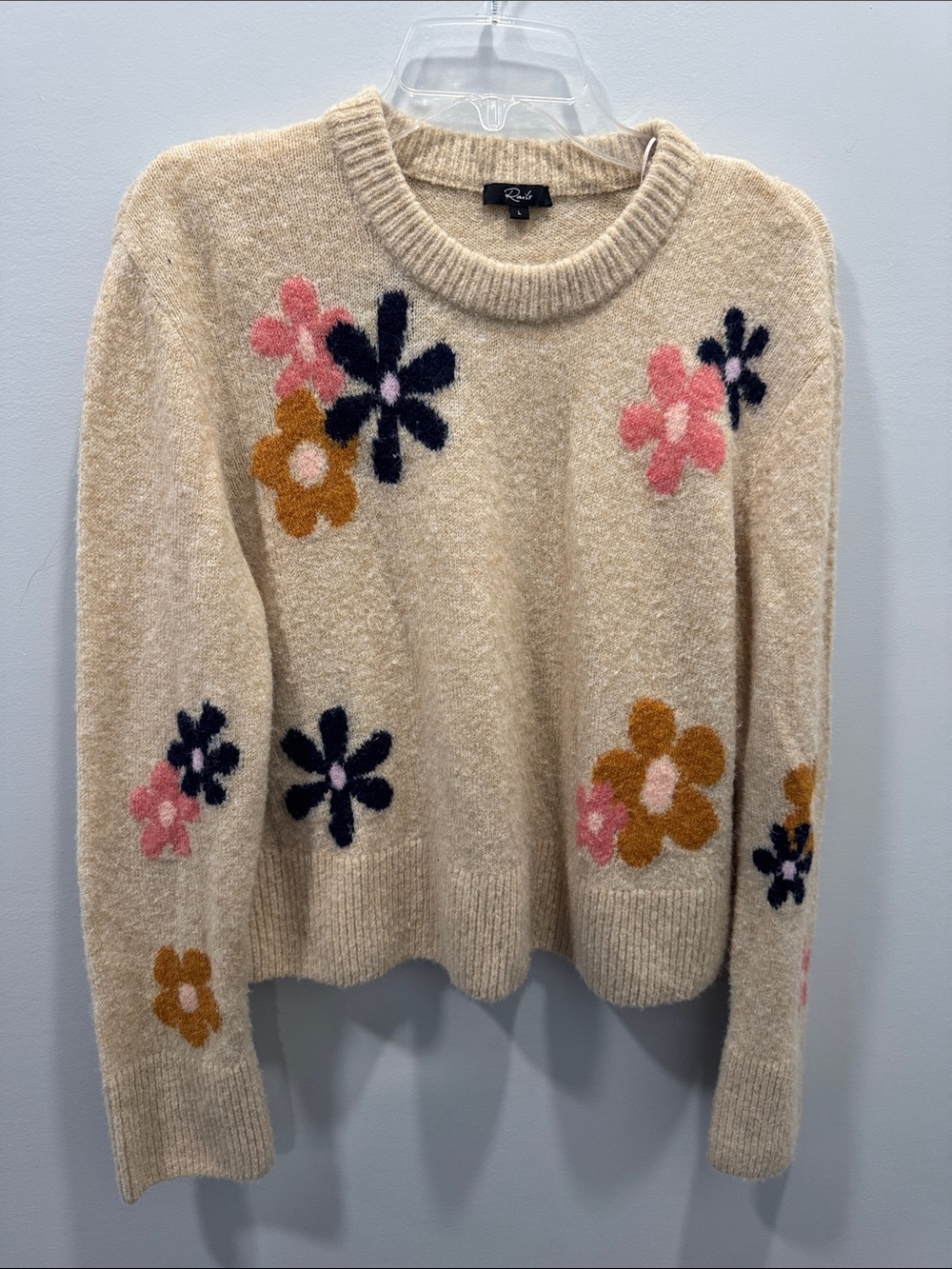 Rails Cream Floral Crewneck Sweater with Pink, Navy & Mustard Accents